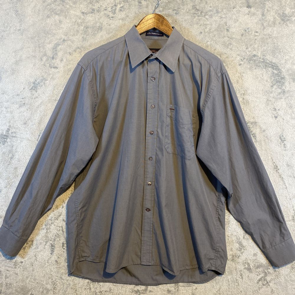 Allen Solly Men's‎ Sz L Shirt Gray 2 Ply Cotton Long Sleeve Button Front Classic